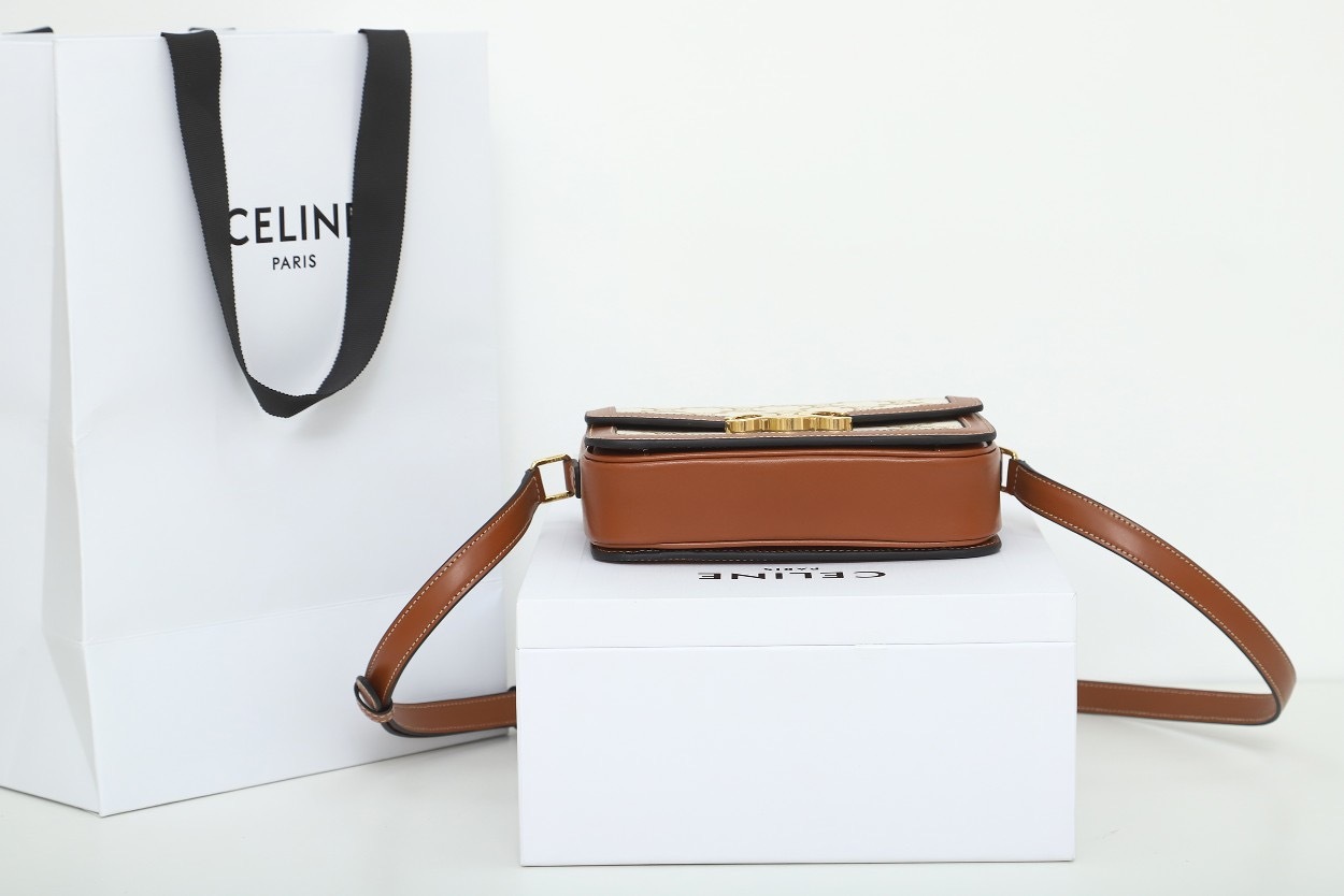 CELINE TEEN TRIOMPHE BAG IN TROMPHE CANVAS AND CALFSKIN