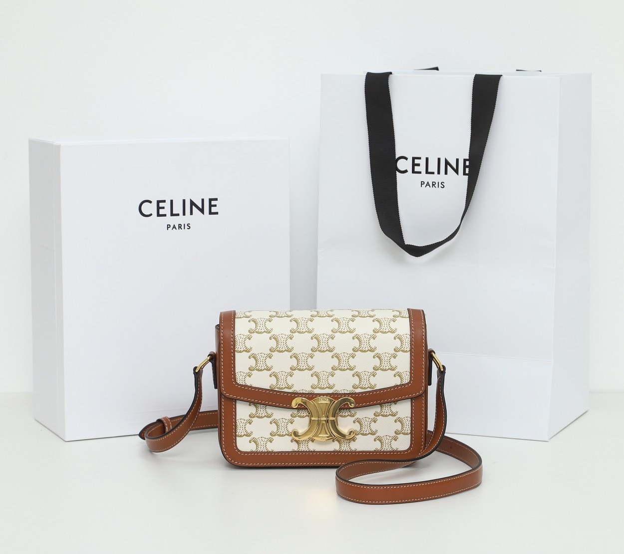 CELINE TEEN TRIOMPHE BAG IN TROMPHE CANVAS AND CALFSKIN