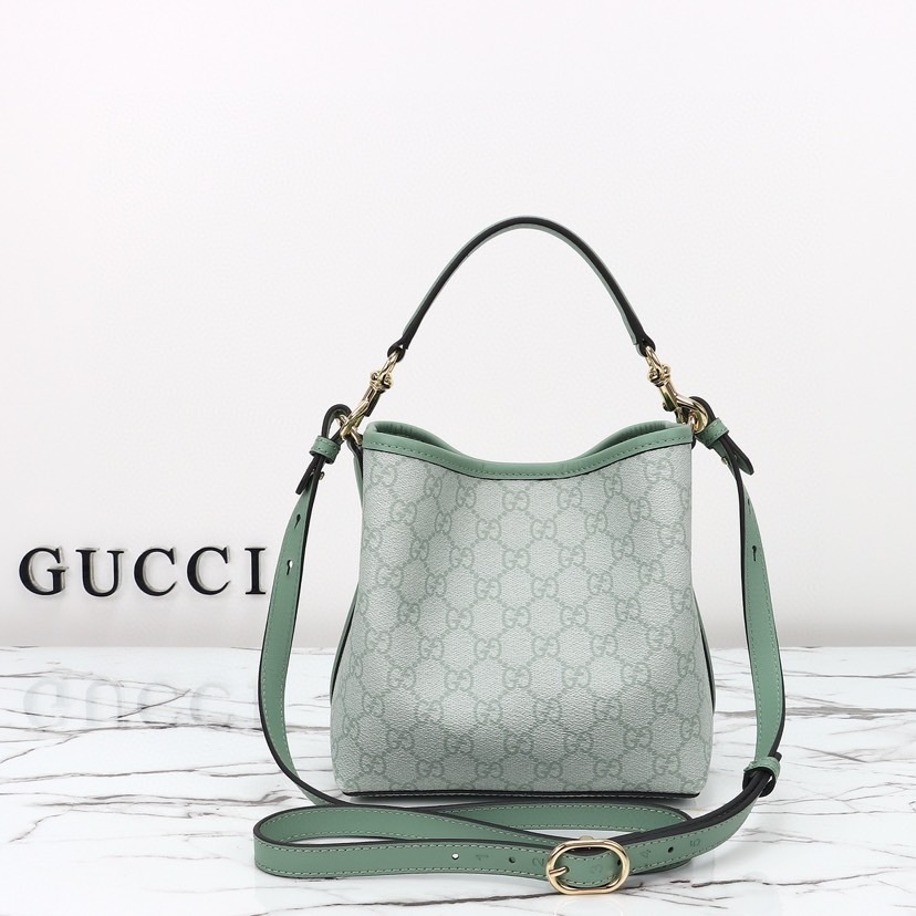 GUCCI GG EMBLEM MINI BUCKER BAG
