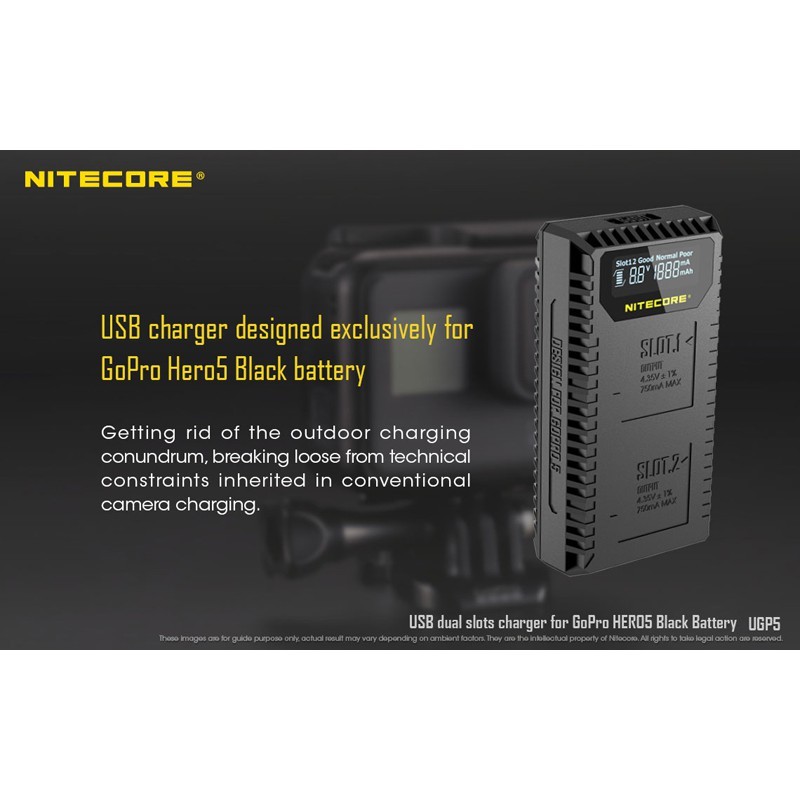 Nitecore UGP5 Dual-Slot USB Travel Battery Charger (For GoPro Hero 8, 7 Black, 6 and 5)