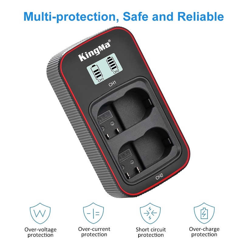KingMa EN-EL15 Battery (2 pcs) + Dual Slot USB LCD Charger Kit (For Nikon)