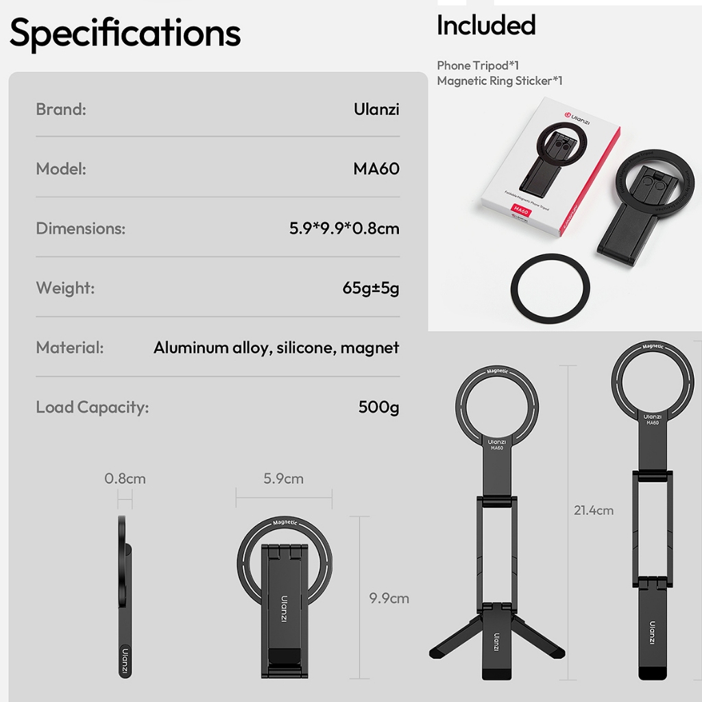 Ulanzi MA60 Foldable Magnetic Phone Tripod Stand