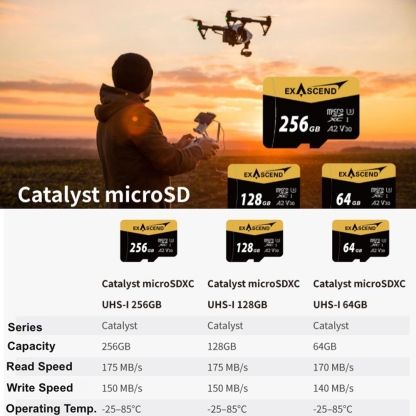 Exascend Catalyst 64GB / 128GB / 256GB Micro SD XC UHS-I V30 A2 Memory Card