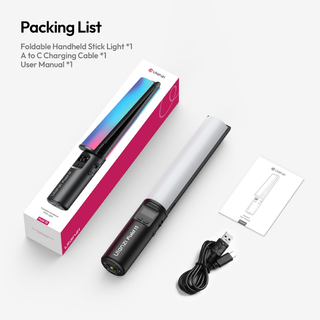 Ulanzi FOLD15 Foldable Handheld RGB WW 15W LED Stick Tube Light (L209)-7daydeal