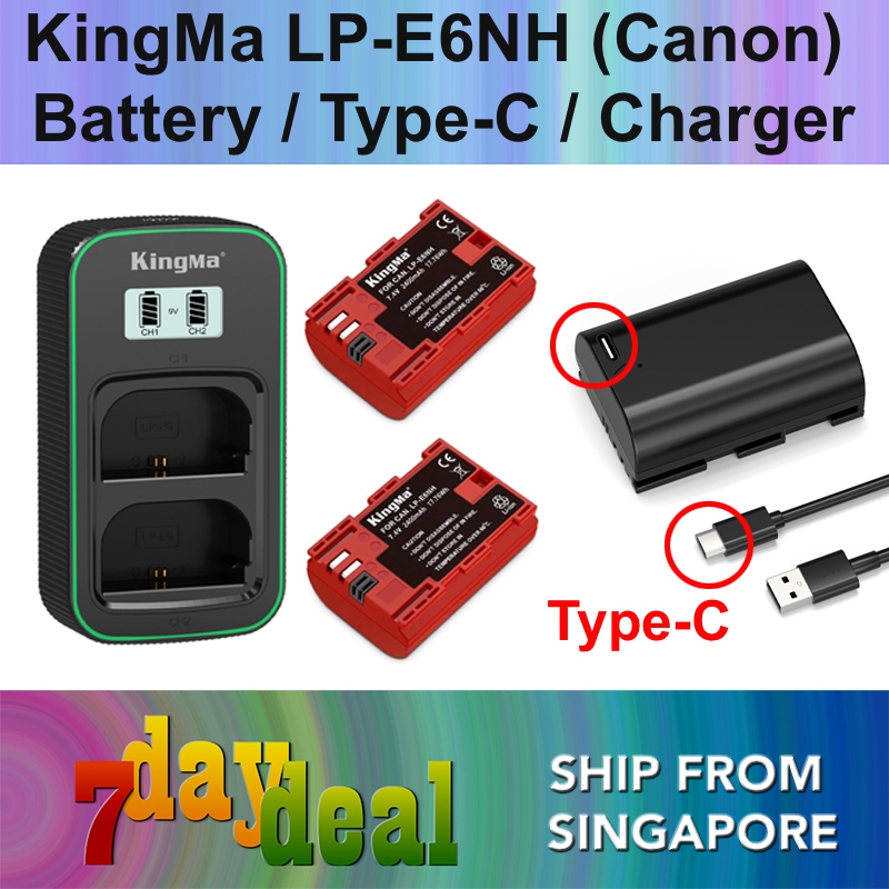 KingMa LP-E6NH 2400mAh Battery / 2600mAh Battery with Type-C Port / 2400mAh Battery Charger Kit (For Canon LP-E6, LP-E6N)
