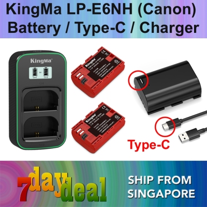 KingMa LP-E6NH 2400mAh Battery / 2600mAh Battery with Type-C Port / 2400mAh Battery Charger Kit (For Canon LP-E6, LP-E6N)