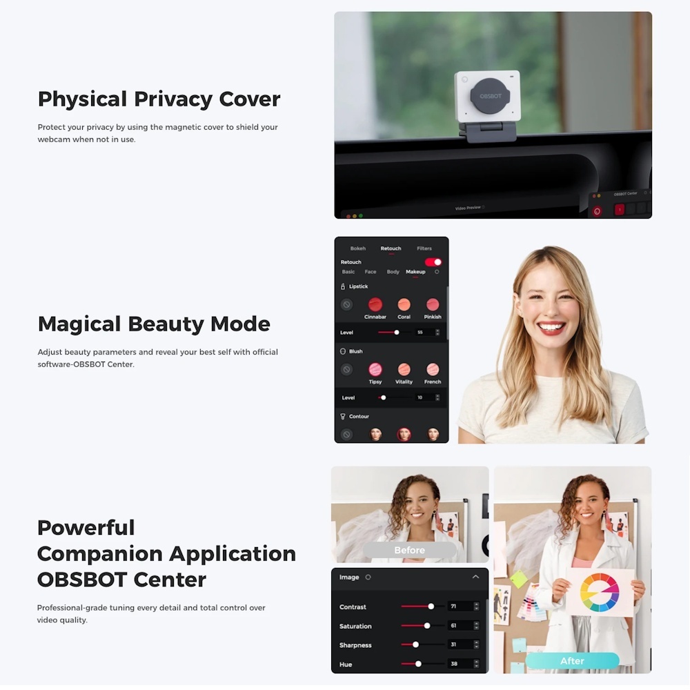 OBSBOT Meet 2 AI-Powered 4K Webcam  (Aurora Green / Cloud White / Space Grey)