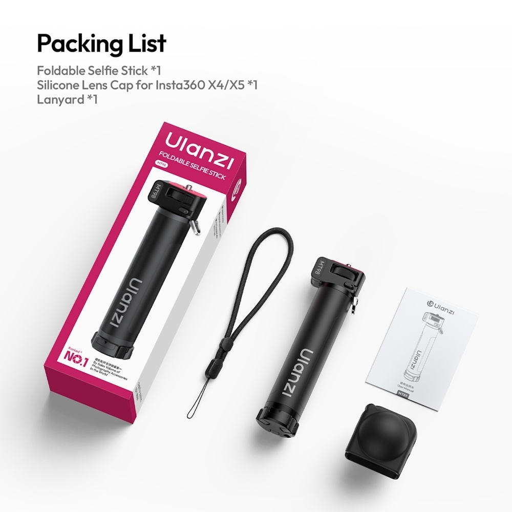 Ulanzi MT98 Foldable Invisible Selfie Stick With Mini Tripod for 360 Camera / Action Camera (S054)