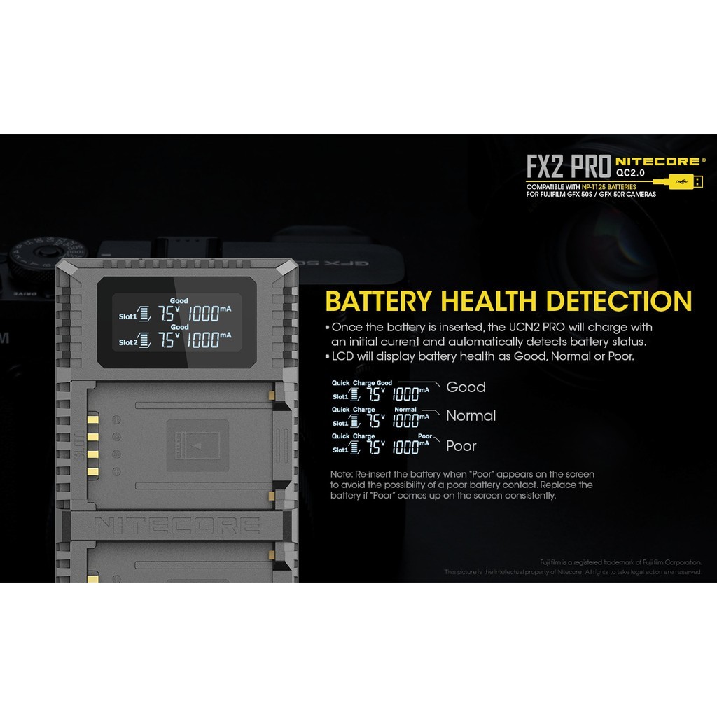 Nitecore FX2 PRO Dual slot USB Travel Charger (For Fujifilm NP-T125)
