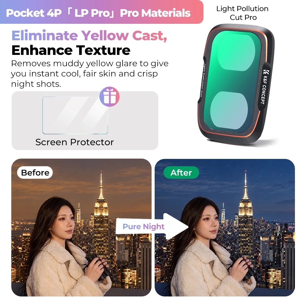 K&F UV / CPL / Black Mist / ND2-32 / ND32-512 / Anti-Light Pollution / Wide Angle Filter (For Dji Pocket 4P)