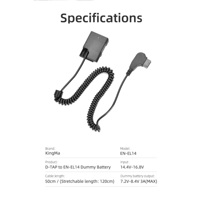 KingMa D-TAP to Dummy Battery (Fully Decoded For Nikon EN-EL14)