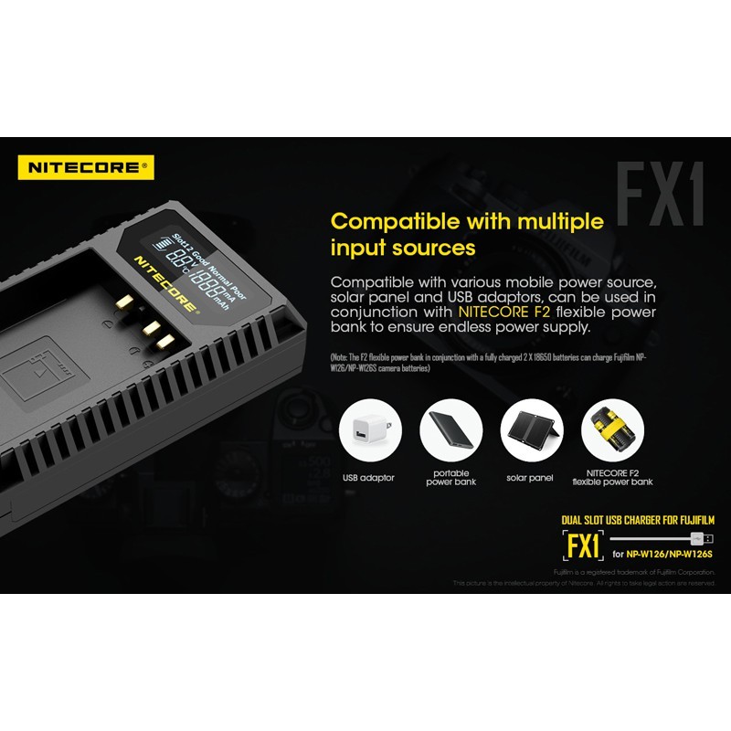 Nitecore FX1 Dual-Slot USB Travel Charger (For Fujifilm NP-W126 Battery)