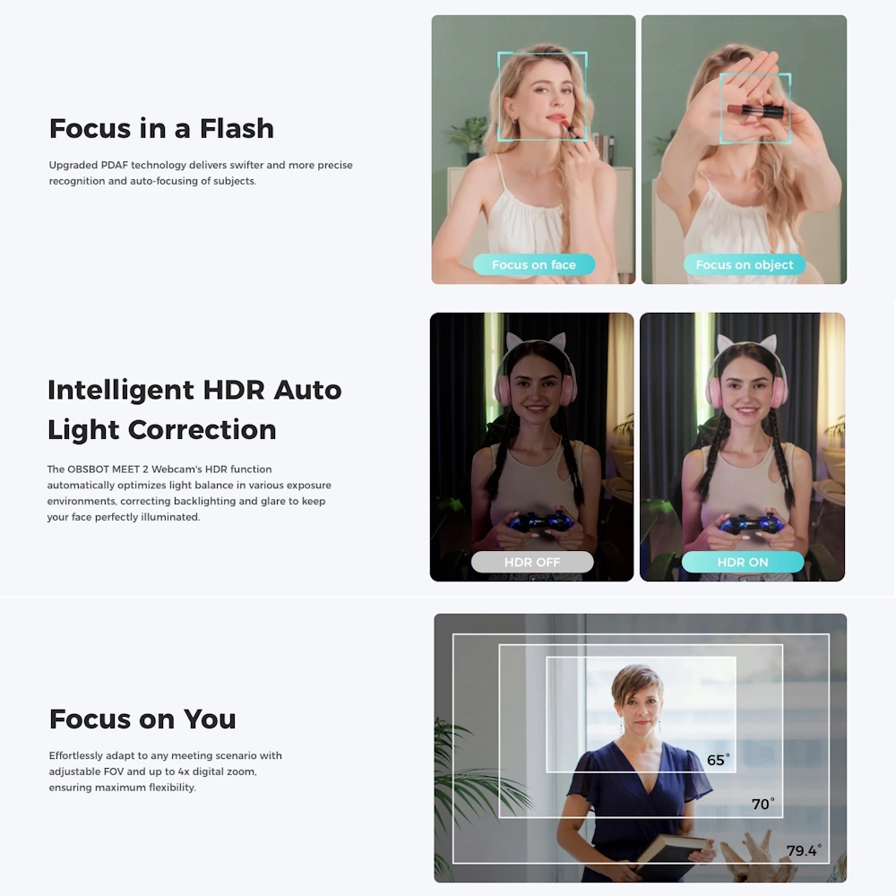 OBSBOT Meet 2 AI-Powered 4K Webcam  (Aurora Green / Cloud White / Space Grey)