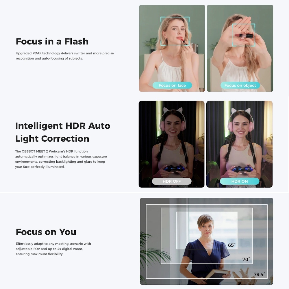 OBSBOT Meet 2 AI-Powered 4K Webcam  (Aurora Green / Cloud White / Space Grey)