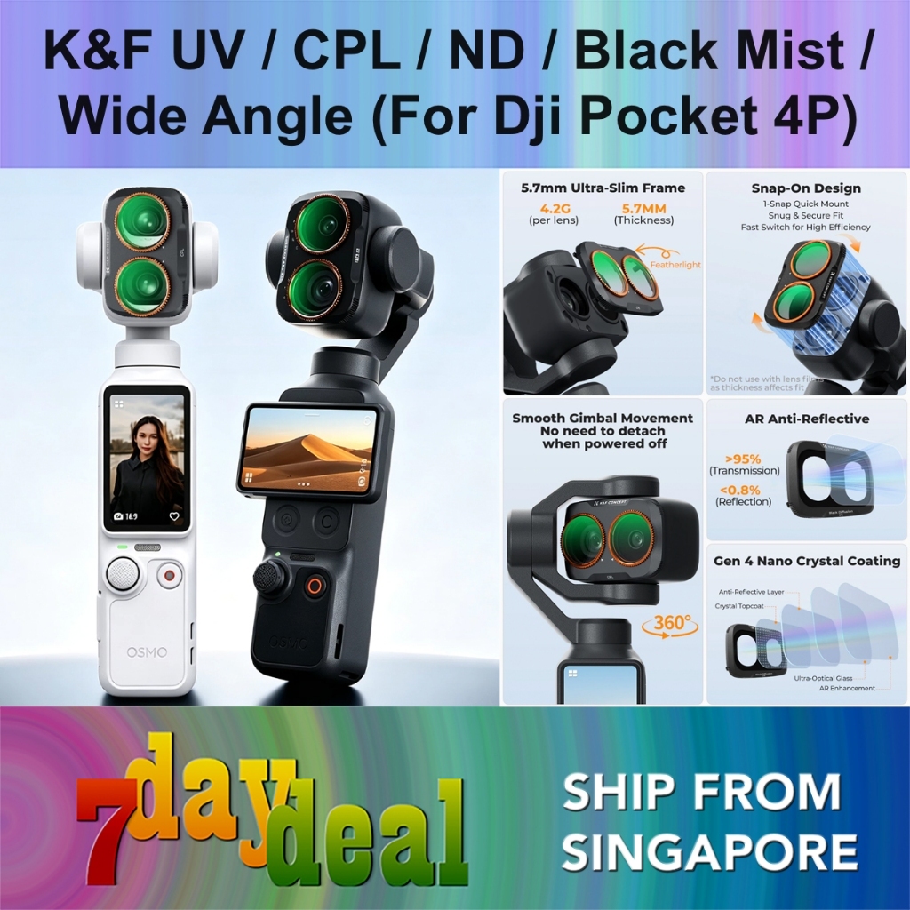 K&F UV / CPL / Black Mist / ND2-32 / ND32-512 / Anti-Light Pollution / Wide Angle Filter (For Dji Pocket 4P)