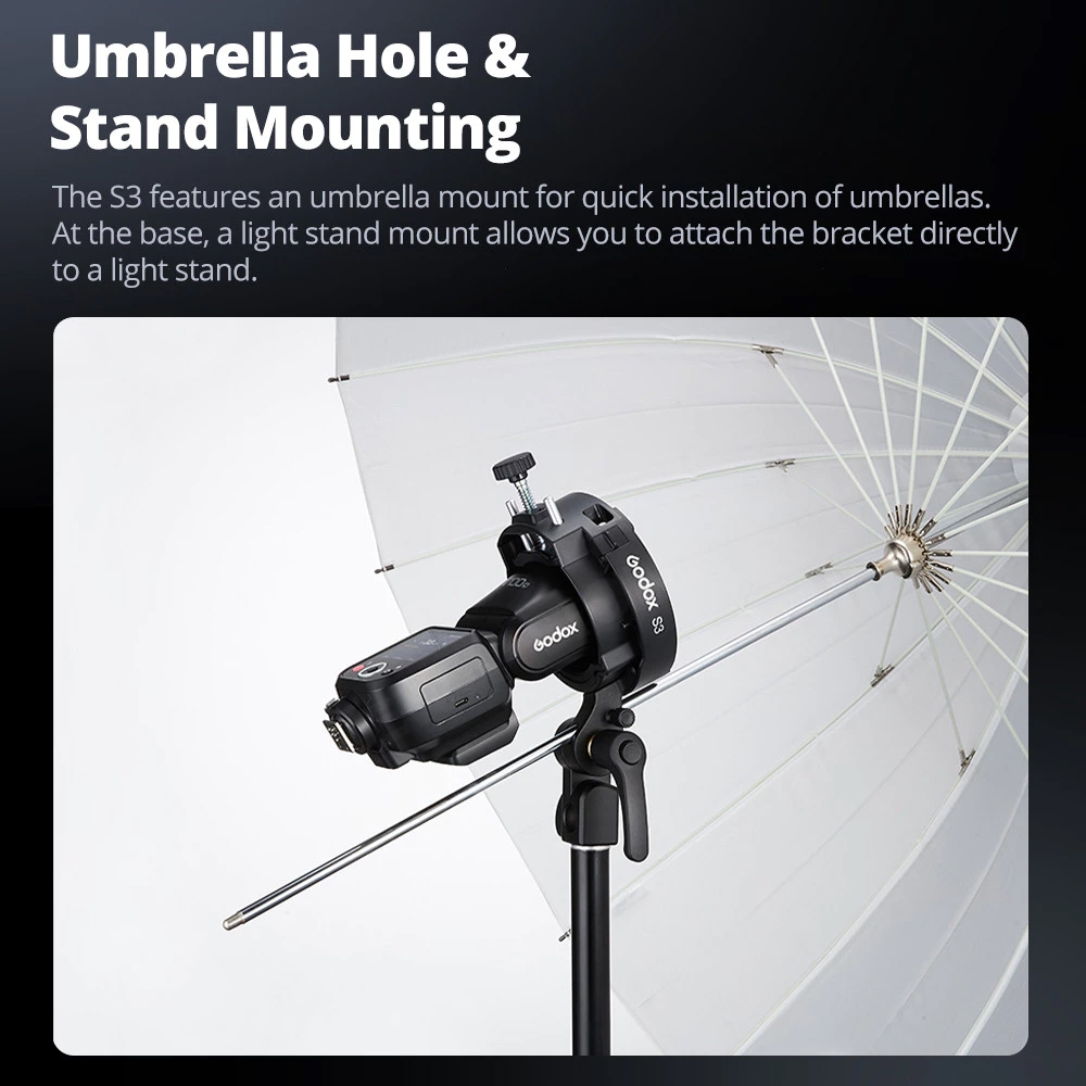 Godox S3 Bowens Mount Softbox / Umbrella Bracket (V100 / V1Pro / V860III / TT685II / AD100Pro / AD200Pro II / AD300Pro)