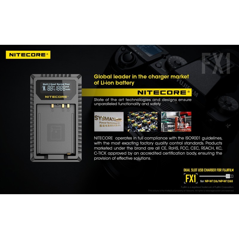 Nitecore FX1 Dual-Slot USB Travel Charger (For Fujifilm NP-W126 Battery)