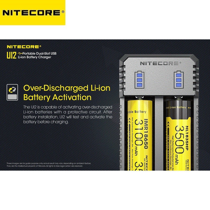 Nitecore UI2 Portable Dual Slot USB Li-Ion Battery Charger (Max Output 1000mA Per Slot)
