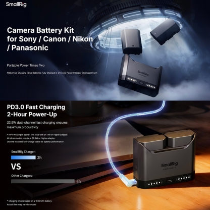 SmallRig Camera Battery Charger (For Sony NP-FZ100 / Canon LP-E6P / Nikon EN-EL15C / Panasonic DMW-BLK22 / Sony NP-FW50)