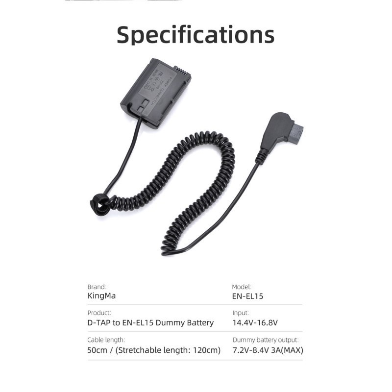 KingMa D-TAP to Dummy Battery (Fully Decoded For Nikon EN-EL15)