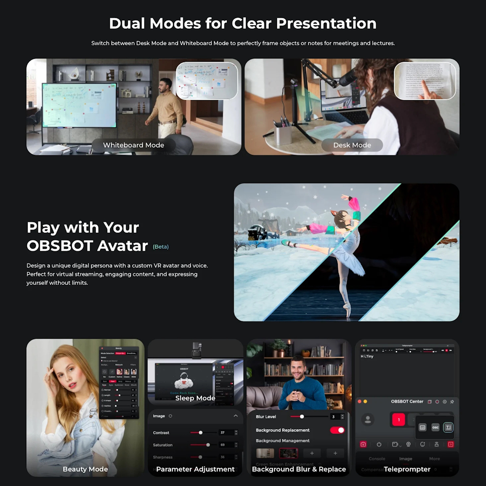 OBSBOT Tiny 3 AI-Powered PTZ 4K Webcam