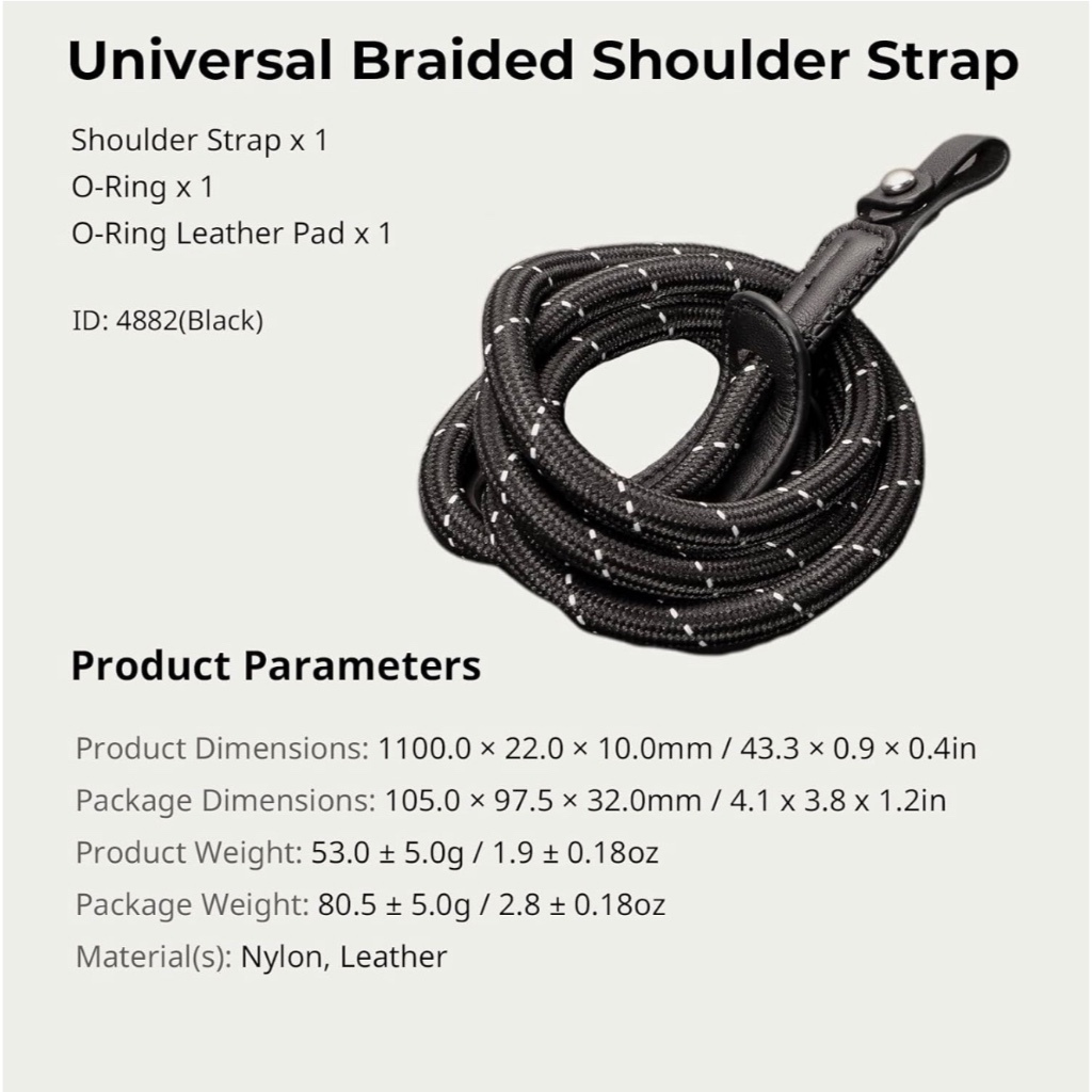 SmallRig Camera Braided Rope Shoulder Strap (Black 4882 / Gray 5057 / Green 5056)