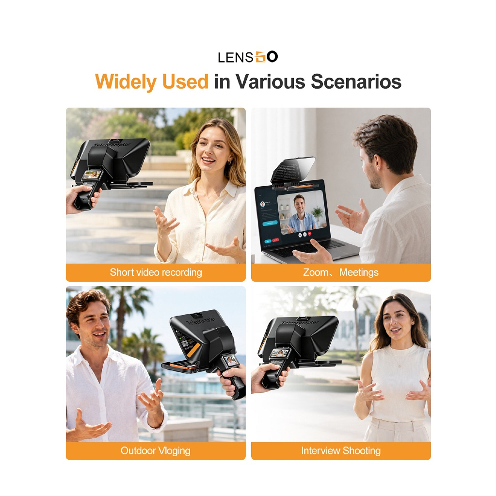 LENSGO TCQI 8 Teleprompter (For DJI Pocket 3 / 4 and Laptop)