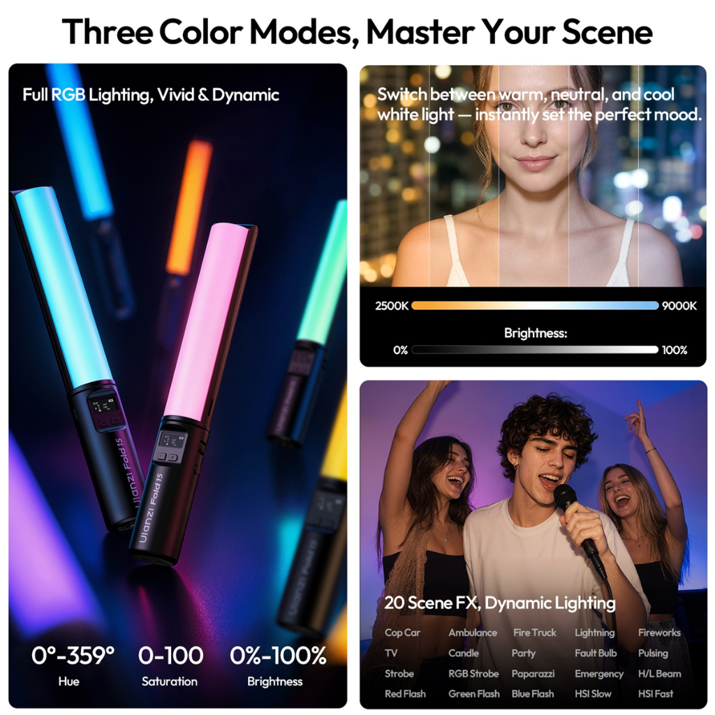 Ulanzi FOLD15 Foldable Handheld RGB WW 15W LED Stick Tube Light (L209)-7daydeal