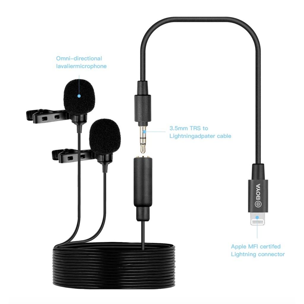 BOYA BY-M2D Dual Lapel Lavalier Microphone (For iP)