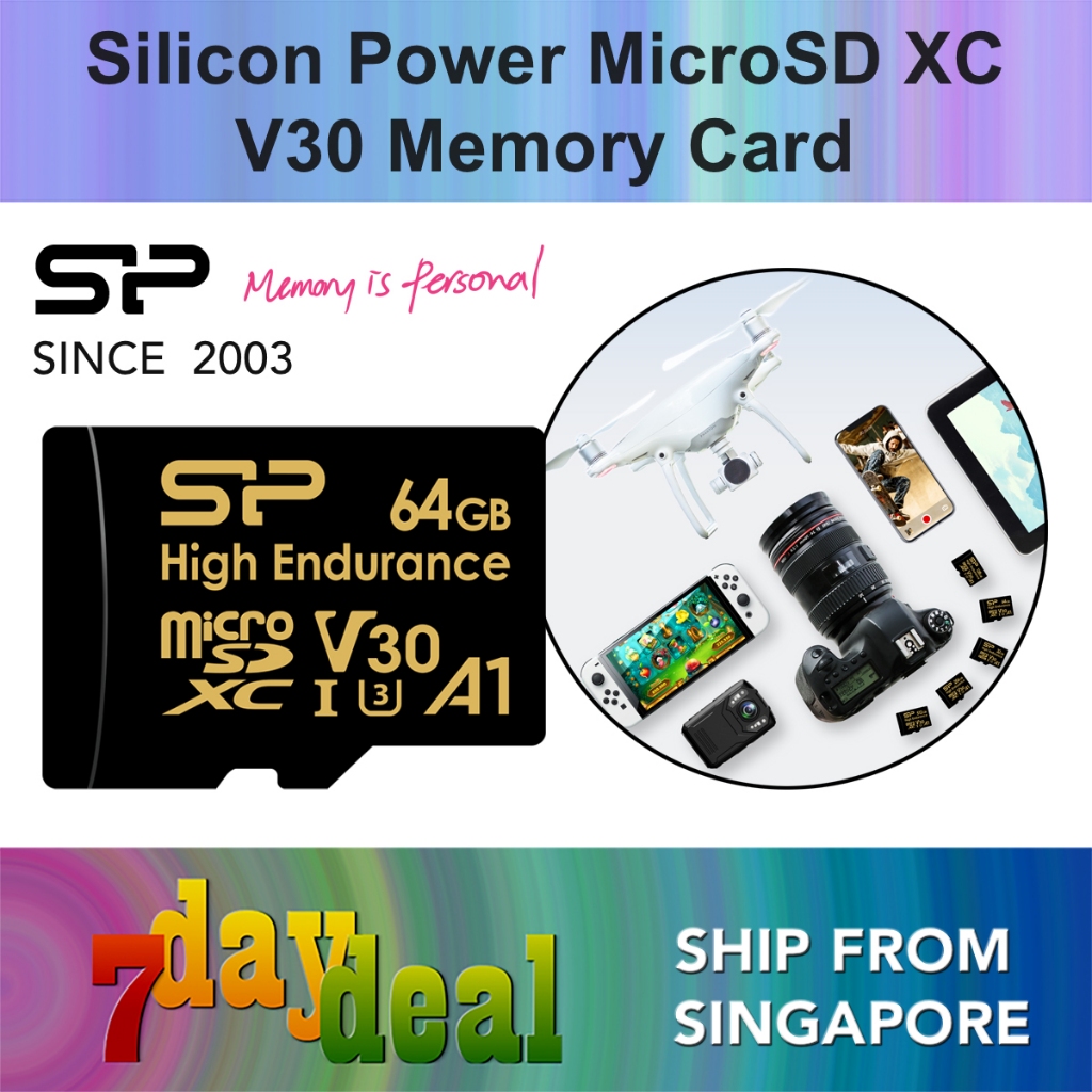 Silicon Power SP 64GB MicroSD XC V30 UHS-I High Endurance Memory Card  (For Camera / Drone / Dash Cam / Webcam / Phone)