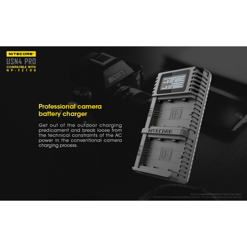 Nitecore USN4 PRO Dual-Slot USB Travel Charger (For Sony NP-FZ100)