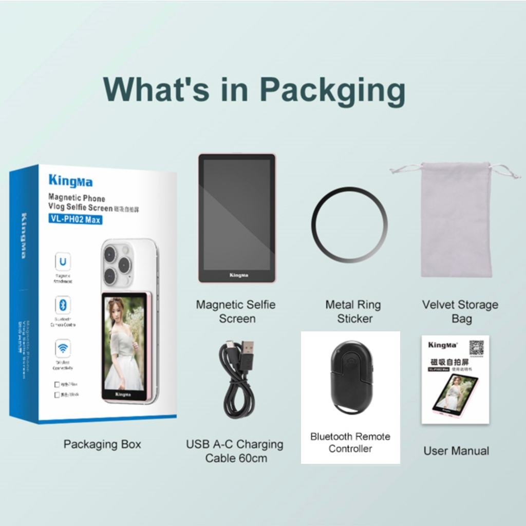 KingMa VL-PH01 / VL-PH02 Max Magnetic Live Streaming Vlog Selfie Monitor Screen (Black)