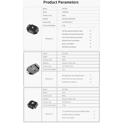 FALCAM F38 Multi-Hole Quick Release Plate (3301) / Base (3364) / Plate+Base(3404)