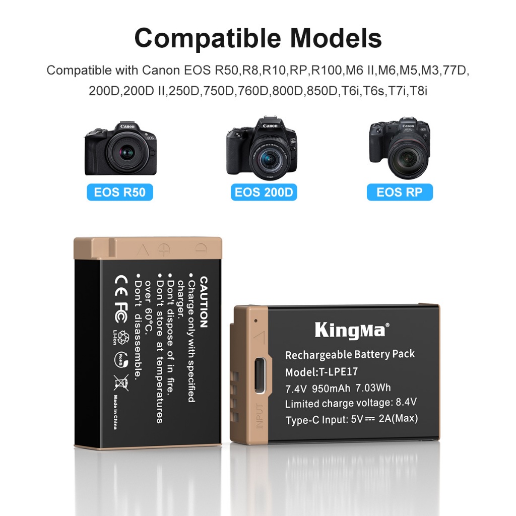 KingMa LP-E17 Half Decoded Battery / Battery with Type-C Port (For Canon)
