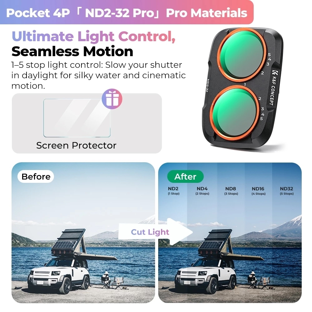 K&F UV / CPL / Black Mist / ND2-32 / ND32-512 / Anti-Light Pollution / Wide Angle Filter (For Dji Pocket 4P)