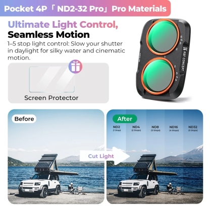 K&F UV / CPL / Black Mist / ND2-32 / ND32-512 / Anti-Light Pollution / Wide Angle Filter (For Dji Pocket 4P)