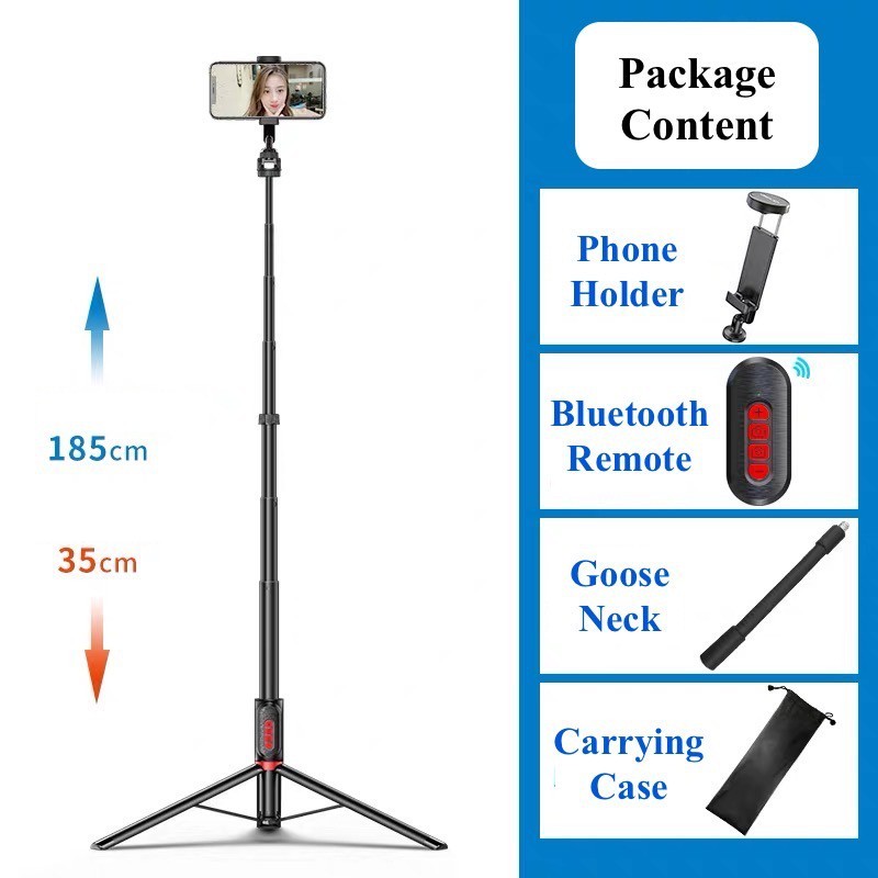 RVAPU Smartphone / Camera Selfie Stick Tripod (1.85m) + Remote (Zoom i