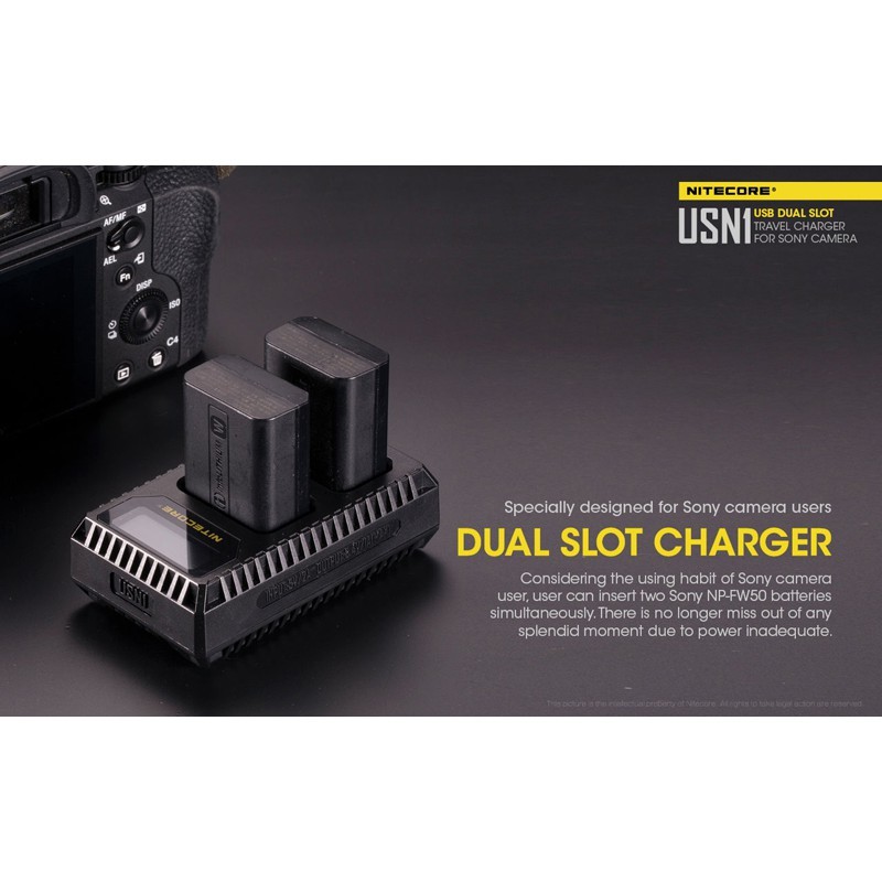 Nitecore USN1 Dual-Slot USB Travel Charger (For Sony NP-FW50)