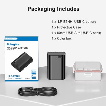 KingMa LP-E6NH 2400mAh Battery / 2600mAh Battery with Type-C Port / 2400mAh Battery Charger Kit (For Canon LP-E6, LP-E6N)