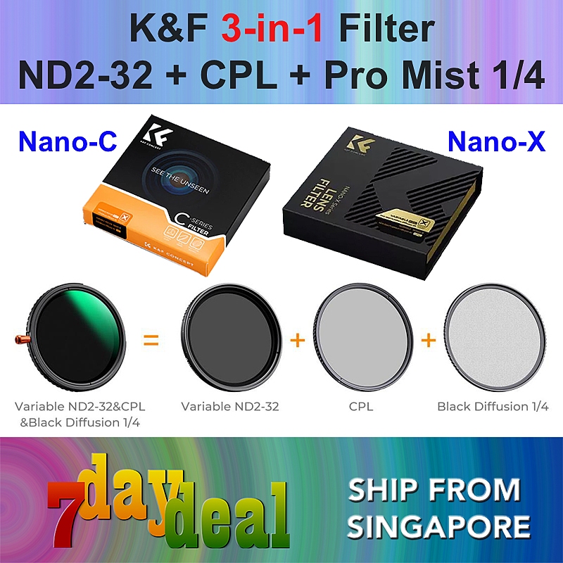 K&F Nano-X / Nano-C 3-in-1 Variable ND2-32 + CPL + Black Pro Mist 1/4 Diffusion Lens Filter