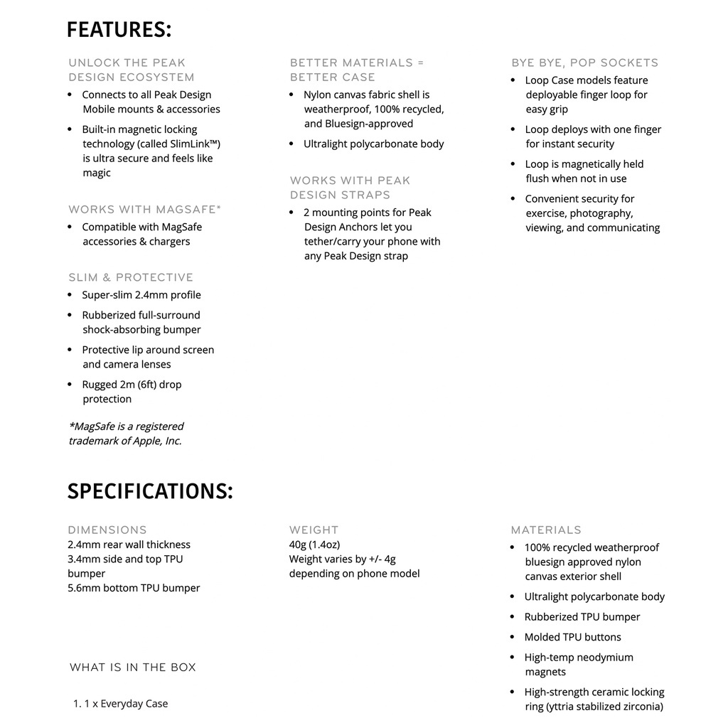 Peak Design Mobile Everyday Case (For Samsung S23 / S22 / S21 / S23+ / S22+ / S21+ / S23 Ultra / S22 Ultra / S21 Ultra)