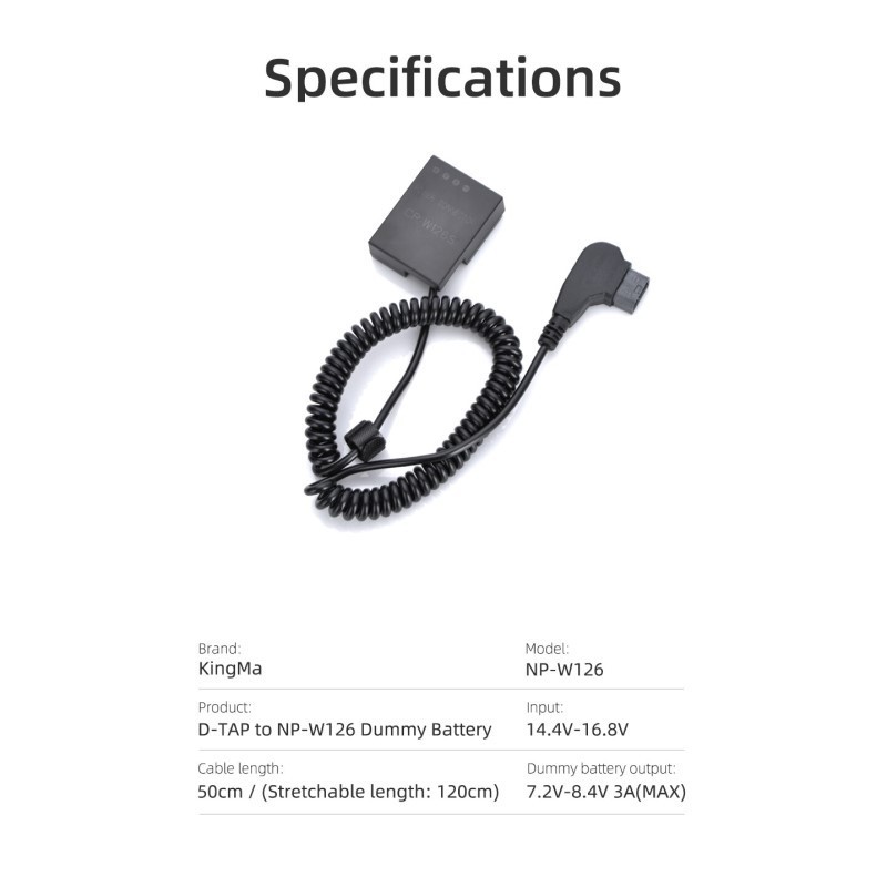 KingMa D-TAP to Dummy Battery (Fully Decoded For Fujifilm NP-W126)