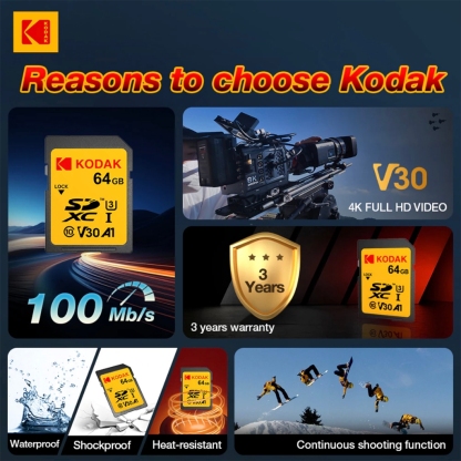 Kodak ULTRA 64GB / 128GB / 256GB SD XC UHS-I Class 10 U3 V30 A1 Memory Card (For DSLR / Mirrorless / Digital Camera)