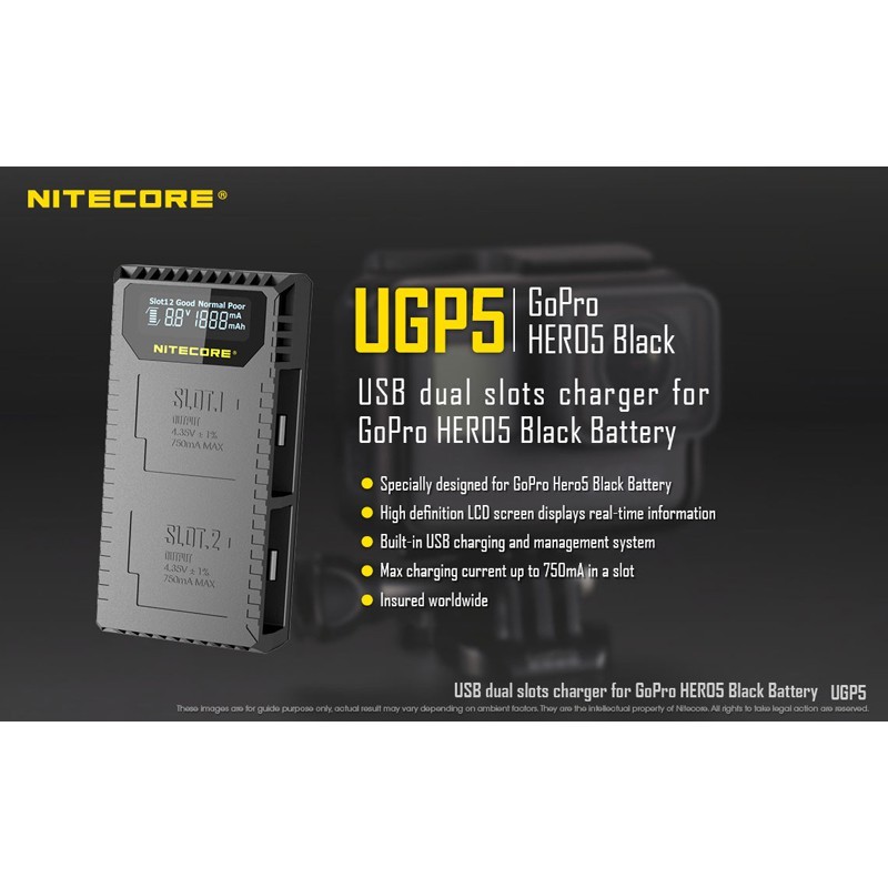 Nitecore UGP5 Dual-Slot USB Travel Battery Charger (For GoPro Hero 8, 