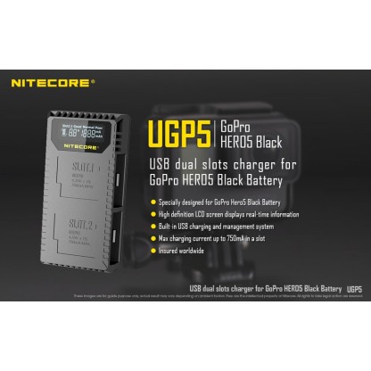 Nitecore UGP5 Dual-Slot USB Travel Battery Charger (For GoPro Hero 8, 7 Black, 6 and 5)