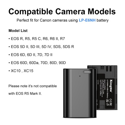 KingMa LP-E6NH 2400mAh Battery / 2600mAh Battery with Type-C Port / 2400mAh Battery Charger Kit (For Canon LP-E6, LP-E6N)