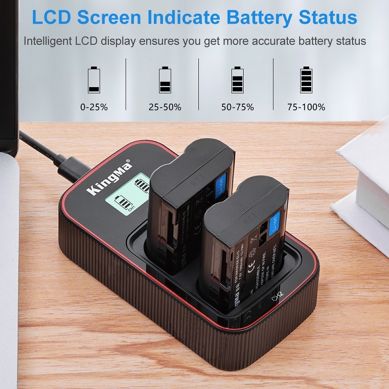 KingMa EN-EL15 Battery (2 pcs) + Dual Slot USB LCD Charger Kit (For Nikon)