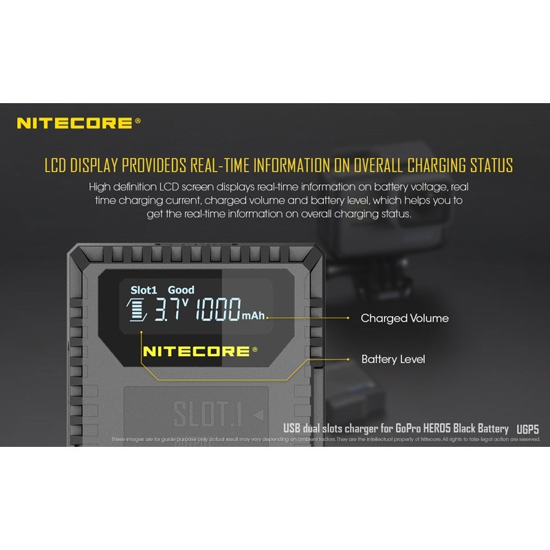 Nitecore UGP5 Dual-Slot USB Travel Battery Charger (For GoPro Hero 8, 7 Black, 6 and 5)