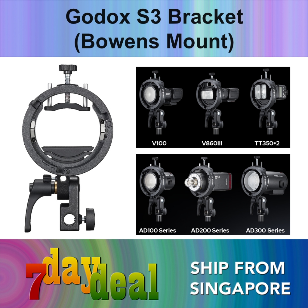 Godox S3 Bowens Mount Softbox / Umbrella Bracket (V100 / V1Pro / V860III / TT685II / AD100Pro / AD200Pro II / AD300Pro)