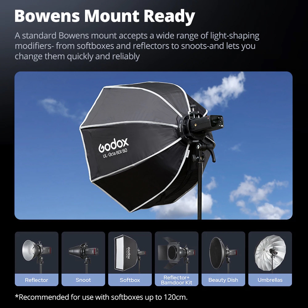 Godox S3 Bowens Mount Softbox / Umbrella Bracket (V100 / V1Pro / V860III / TT685II / AD100Pro / AD200Pro II / AD300Pro)
